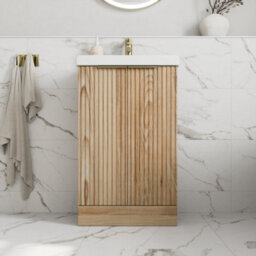 Affine Fluted 500mm Bathroom Vanity Unit Basin Floorstanding Cupboard Soft Close Oak - thumbnail 1