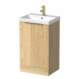 Affine Fluted 500mm Bathroom Vanity Unit Basin Floorstanding Cupboard Soft Close Oak - thumbnail 4