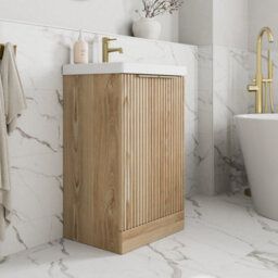Affine Fluted 500mm Bathroom Vanity Unit Basin Floorstanding Cupboard Soft Close Oak - thumbnail 2