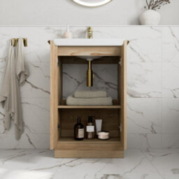 Affine Fluted 500mm Bathroom Vanity Unit Basin Floorstanding Cupboard Soft Close Oak - thumbnail 3
