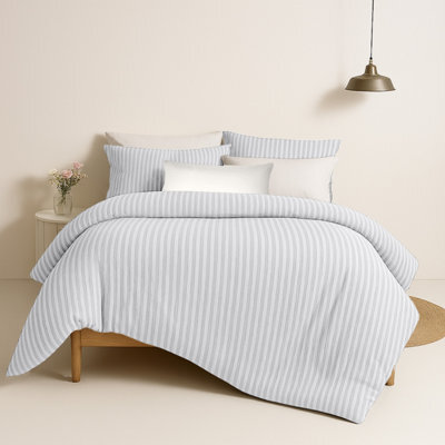 Bedlooms White Stripe Duvet Cover Set, Reversible, Breathable & Hypoallergenic Bedding Pack, Single 135X200Cm - image 1