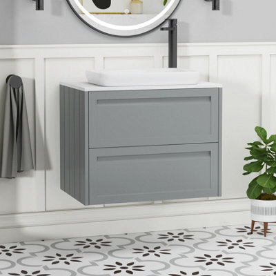 Royal Bathrooms Royal Bathroom Elmore 700mm Matt Pebble Grey Wall Mounted Countertop Bathroom Vanity Unit 2 Drawer With Qubix Basin - image 1