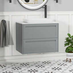 Royal Bathrooms Royal Bathroom Elmore 700mm Matt Pebble Grey Wall Mounted Countertop Bathroom Vanity Unit 2 Drawer With Qubix Basin - thumbnail 1