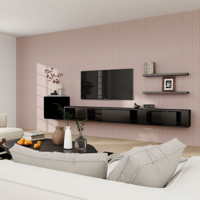 Jōbū Jobu Large Fluted Wall Panels In Dusky Pink With Black Backing  240Cm X 60Cm (10 Pack) - image 1