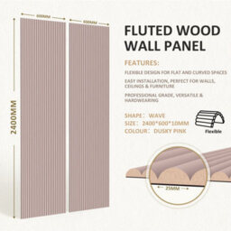 Jōbū Jobu Large Fluted Wall Panels In Dusky Pink With Black Backing  240Cm X 60Cm (10 Pack) - thumbnail 4