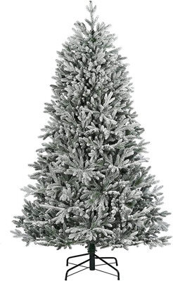 Shatchi 7Ft Frosted Snow Flocked Green Oregon Pine Tips Bushy Artificial Christmas Tree Festive Decorations - image 1