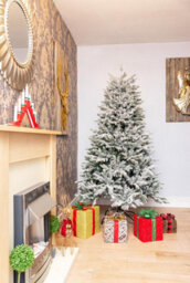 Shatchi 7Ft Frosted Snow Flocked Green Oregon Pine Tips Bushy Artificial Christmas Tree Festive Decorations - thumbnail 5
