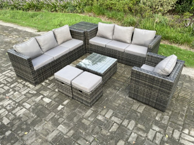Fimous 9 Seater Rattan Garden Furniture Sofa Set With Armchair Side Table Square Coffee Table 2 Small Footstools Indoor - image 1