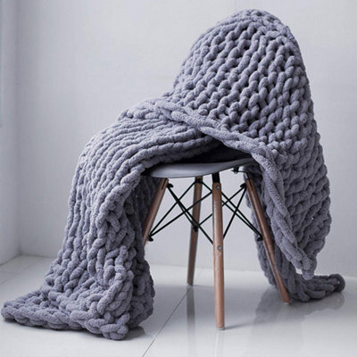 Living And Home Warm Comfortable Chunky Soft Handwoven Knitted Chenille Throw Blanket 150Cm L X 100Cm W Grey - image 1