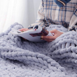 Living And Home Warm Comfortable Chunky Soft Handwoven Knitted Chenille Throw Blanket 150Cm L X 100Cm W Grey - thumbnail 2