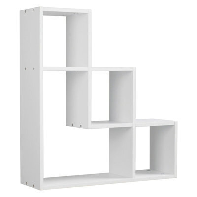Urbn-Living Urbnliving Height 56Cm Lyon 3 Step Wooden Floating Wall Mounting Colour White Shelf Display Unit Book Storage Decor - image 1