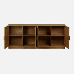 Sweeek - Exotic 4-Door Sideboard Grooved Mango Wood Effect Gilded Metal Handles W 180 X D 40 X H 75Cm - thumbnail 2