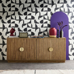 Sweeek - Exotic 4-Door Sideboard Grooved Mango Wood Effect Gilded Metal Handles W 180 X D 40 X H 75Cm - thumbnail 4