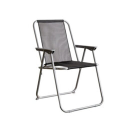 1 Foldable Garden Chair Fixed Position Garden Chair Grey Frame And Black Fabric - thumbnail 1