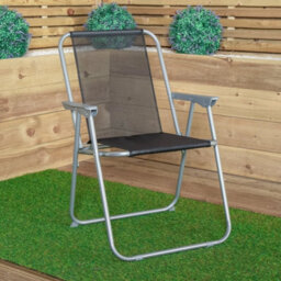 1 Foldable Garden Chair Fixed Position Garden Chair Grey Frame And Black Fabric - thumbnail 2