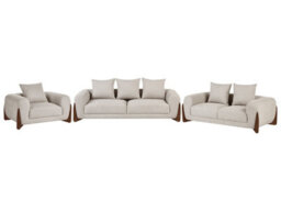 Wyld And Coco Aurora 6-Seater Taupe Fabric Sofa Set With Wooden Legs - Armchair, 2-Seater And 3-Seater - thumbnail 3