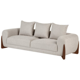 Wyld And Coco Aurora 6-Seater Taupe Fabric Sofa Set With Wooden Legs - Armchair, 2-Seater And 3-Seater - thumbnail 5