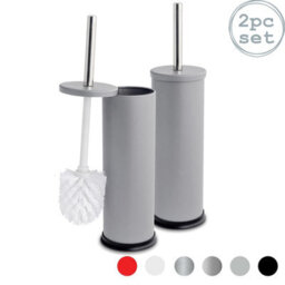 Harbour Housewares 2X Matt Grey Toilet Brushes With Holder Round Brush With Non Slip Base Rust Resistant Toilet Cleaning Brush Set - thumbnail 1