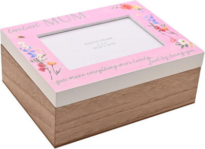 Widdop Wooden Mum Keepsake Memory Box With 4X6 Photo Frame Lid Storage For Photos Trinkets And Keepsakes - image 1