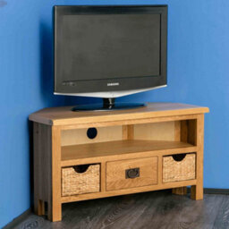 Surrey Oak 100Cm Corner Tv Unit With Baskets - Fully Assembled By Roseland Furniture - thumbnail 3