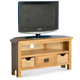 Surrey Oak 100Cm Corner Tv Unit With Baskets - Fully Assembled By Roseland Furniture