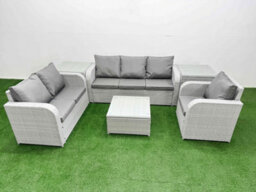 Fimous Pe Wicker 6 Seater Outdoor Rattan Furniture Sofa Sets Reclining Chair Loveseat Sofa 3 Seater Sofa 2 Side Table - thumbnail 2