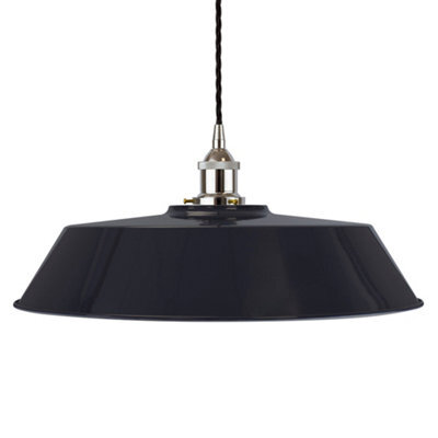 Navy Blue Large Chancery Painted Dome Pendant Light With Nickel Lamp Holder And Black Twisted Cable - Se Home - image 1