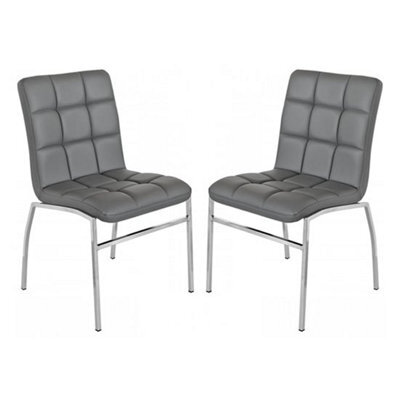 Furniture in Fashion Coco Grey Faux Leather Dining Chairs With Chrome Legs In Pair