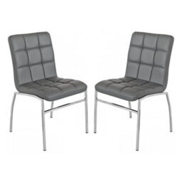 Furniture in Fashion Coco Grey Faux Leather Dining Chairs With Chrome Legs In Pair