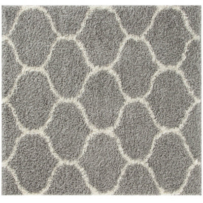 The Rugs Moroccan Shaggy Rugs And Runners Soft Fluffy Trellis Design High Pile Grey And Ivory Living Room Kitchen Hallway 610 - image 1