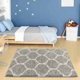 The Rugs Moroccan Shaggy Rugs And Runners Soft Fluffy Trellis Design High Pile Grey And Ivory  Living Room Kitchen Hallway 610 - thumbnail 4