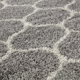 The Rugs Moroccan Shaggy Rugs And Runners Soft Fluffy Trellis Design High Pile Grey And Ivory  Living Room Kitchen Hallway 610 - thumbnail 3