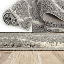 The Rugs Moroccan Shaggy Rugs And Runners Soft Fluffy Trellis Design High Pile Grey And Ivory  Living Room Kitchen Hallway 610 - thumbnail 2