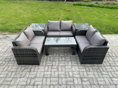Fimous 6 Seater Rattan Garden Furniture Set Indoor Outdoor Patio Sofa Set With Coffee Table Love Seat Sofa 2 Side Tables - image 1
