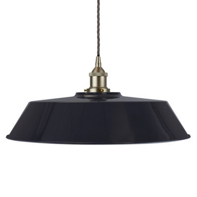 Navy Blue Large Chancery Painted Dome Pendant Light With Brushed Chrome Lamp Holder And Grey Twisted Cable - Se Home - image 1