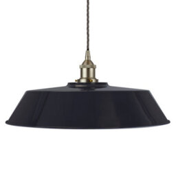 Navy Blue Large Chancery Painted Dome Pendant Light With Brushed Chrome Lamp Holder And Grey Twisted Cable - Se Home