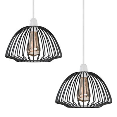 2 Pack Black Metal Cage Pendant Lampshades Modern Industrial Ceiling Lights With E27 Holder For Bedroom & Living Room - image 1