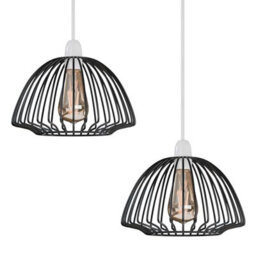 2 Pack Black Metal Cage Pendant Lampshades Modern Industrial Ceiling Lights With E27 Holder For Bedroom & Living Room - thumbnail 1