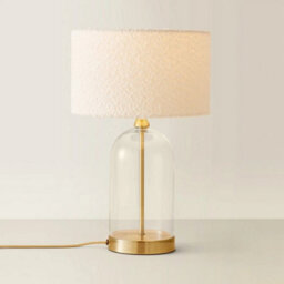 Glass Table Lamp Gold Base Living Room Bedroom Light Boucle Lampshade Shade - thumbnail 3