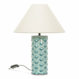 Valuelights Athena Ceramic Aqua Mermaid Shell Scallop Bedside Table Lamp With Tapered Lampshade - thumbnail 1