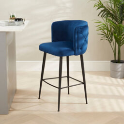 The Furniture Market Bella Boutique Blue Velvet Bar Stool Luxurious Design With Deep Button Back Black Satin Metal Legs Comfortable & Adjustable - thumbnail 2