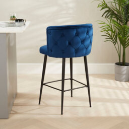 The Furniture Market Bella Boutique Blue Velvet Bar Stool Luxurious Design With Deep Button Back Black Satin Metal Legs Comfortable & Adjustable - thumbnail 4