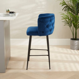 The Furniture Market Bella Boutique Blue Velvet Bar Stool Luxurious Design With Deep Button Back Black Satin Metal Legs Comfortable & Adjustable - thumbnail 3