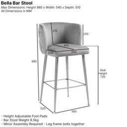 The Furniture Market Bella Boutique Blue Velvet Bar Stool Luxurious Design With Deep Button Back Black Satin Metal Legs Comfortable & Adjustable - thumbnail 9