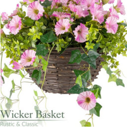 Christow Artificial Petunia Wicker Hanging Basket Uv Resistant Foliage Pink 30Cm - thumbnail 4