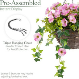 Christow Artificial Petunia Wicker Hanging Basket Uv Resistant Foliage Pink 30Cm - thumbnail 6