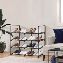 Thehotsale 4 Tier Double Row Diy Steel Tube Shoe Rack For 20 Pairs Of Shoes - thumbnail 2