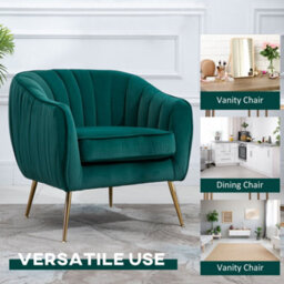 Homcom Velvet-Look Shell Shaped Chair With Thick Padded Seat, Green - thumbnail 7
