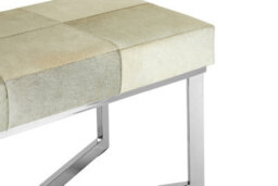 Orsina Genuine Leather Upholstered Grey Bench With Stainless Steel Base,textured Upholster Seat,grid Stitched Bench - thumbnail 6