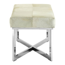 Orsina Genuine Leather Upholstered Grey Bench With Stainless Steel Base,textured Upholster Seat,grid Stitched Bench - thumbnail 5